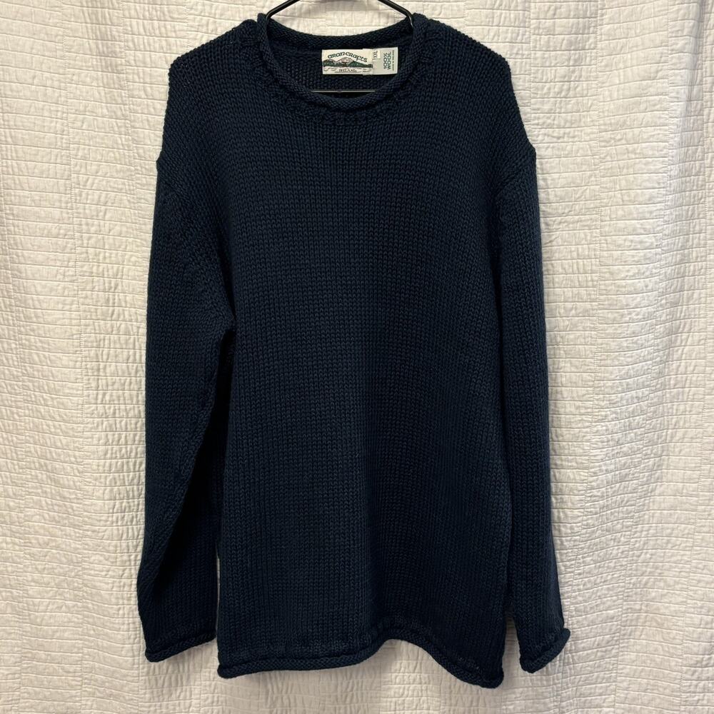 Aran Crafts Unisex Crewneck Deep Green & Blue Color XXL Thick Chunky 100% Wool
